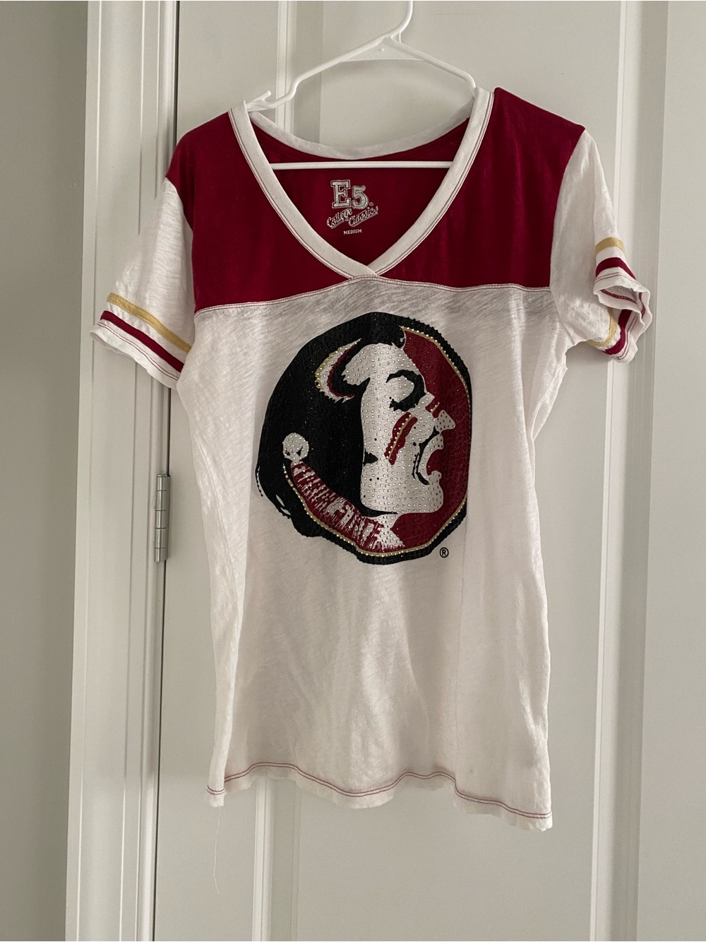Ladies Florida Seminoles Embellished Short Sleeve Cotton V Neck Top Tshirt Med